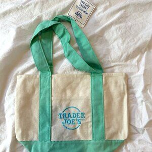 Trader Joe's Pastel Mini Canvas Tote Bag 2025, Limited Edition, Teal